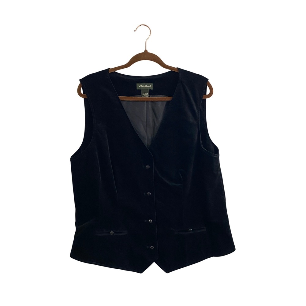 Eddie Bauer Vintage Black Velvet Vest Plus Size 20 Tall Dark Academia Goth
